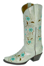 Womens Western Boots Gray Green Leather Floral Embroidery Square Size 6-... - $106.23 CAD