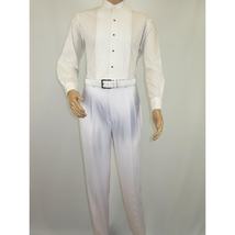 Men Apollo King Band Collarless Church Suit Mandarin 5 Hidden Buttons AG58 White image 9