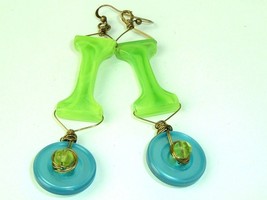 Fun Funky Statement Earring Danglers recycled Vtg Buttons unique handmad... - $14.83