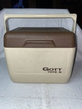 Vintage GOTT Lunch Tote Tan &amp; Brown Cooler w/ Tray Model 1806 6 Pack USA Made - £13.33 GBP