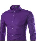 Solid Color Men&#39;s Fashionable Color Long Sleeve Shirt - Purple - £11.99 GBP