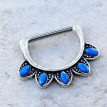 316L Stainless Steel Turquoise Tribal Nipple - $19.45