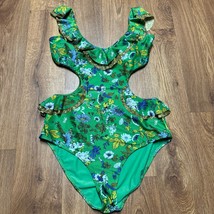 Aerie Womens Monokini One Piece Full Coverage Swim Suit Green Cut Out Large  - $25.74