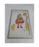 Vintage Easter Postcard unposted written on Daffodil Child peep embossed - $163.68 MXN