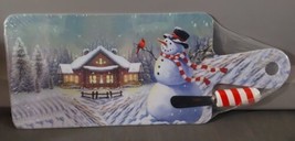 Snowman Cardinal Winter Scene Cheese Board Candy Cane Spreader Knife Chr... - $14.00