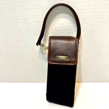 Vintage Nine West Womens Brown Leather Black Canvas Cell Phone Wristlet ... - $8.64