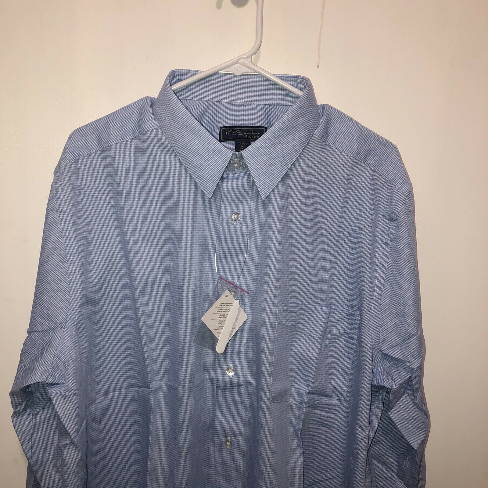 KS SIGNATURE Big &amp; Tall Long Sleeve Dress Shirt SZ 17 35/6 Tall NEW Gingham - $14.84