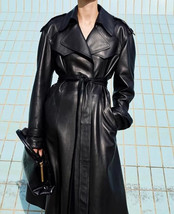 Lambskin Leather Coat Women Black Over coat Size S M L XL XXL 3XL Custom Made - £150.45 GBP+