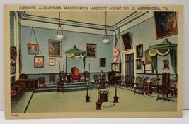 Alexandria Virginia Interior of Washington Masonic Lodge No.22 Postcard A8 - £4.65 GBP