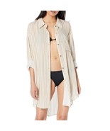 Michael Kors Logo Stripe Button-Front Cover-Up Top – Khaki/Tan White Str... - $730.37 MXN