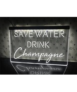 Save Water Drink Champagne Illuminated Led Neon Sign, Lights Decor Bar Art - £20.77 GBP+