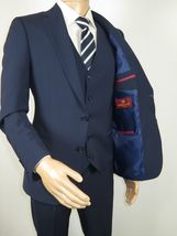 Men Suit BERLUSCONI Turkey 100% Italian Wool Super 180's 3pc Vested #Ber20 Navy image 5