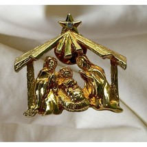 Christmas Nativity Brooch Lapel Pin Gold Tone Rhinestone Star Tie Pin - £7.97 GBP