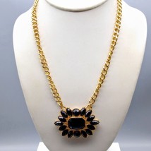 Vintage Faceted Black Pendant Necklace, Lucite Glam on Gold Tone Chain - £20.11 GBP