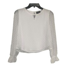 By &amp; By Girls White Sheer Long Sleeved Key Hole Blouse Size Large - $20.57