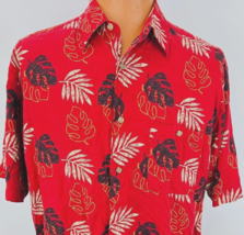 Natural Issue Hawaiian Aloha Shirt Large Red Burgundy Flowers Tropical Leaves - £31.96 GBP