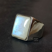 Natural Moonstone Ring, 925 Sterling Silver, Statement Ring, Signet Ring, June B - £79.32 GBP