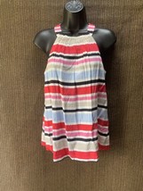 Cynthia Rowley Racer Cut Striped Top High Neck 100% Rayon Size Small - £8.35 GBP
