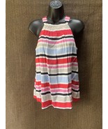 Cynthia Rowley Racer Cut Striped Top High Neck 100% Rayon Size Small - £8.25 GBP