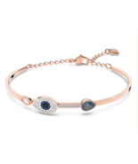 NIB Authentic Swarovski Stud Sapphire Evil Eye Earrings Rose Gold Crysta... - $37.19+