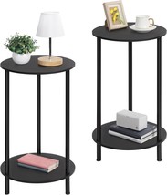 Sehertiwy Mini Round Side Table, Black, 2-Tier Farmhouse End Tables, Pai... - $50.96