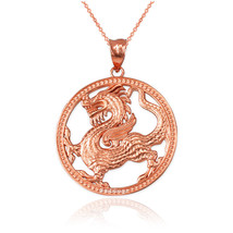14K Rose Gold Chinese Dragon Open Medallion Pendant Necklace - £197.96 GBP+