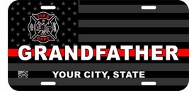 Firefighter Grandfather City Custom Logo Thin Red Line Flag Metal License Plate - £11.70 GBP