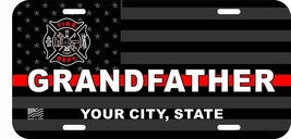 Firefighter Grandfather City Custom Logo Thin Red Line Flag Metal License Plate - $14.99