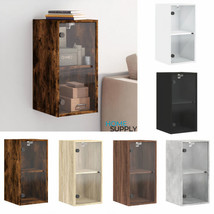Modern Wooden Wall Mounted Storage Cabinet Unit With Glazed Glass Display Doors - £51.46 GBP+