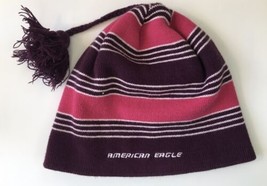 American Eagle Pink/Purple Tassel Pom-Pom Beanie Ski Hat Cap Womens Juniors - £7.98 GBP