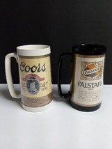 Falstaff &amp; Coors Beer 16oz Thermo Serv Insulated Plastic Souvenir Mug Lot c1980s - £15.71 GBP