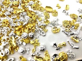 1000+ PC 3D Assorted Gold Silver Tone Metal Nail Art Decoration Bling Mix - £16.97 GBP