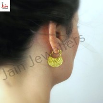 18 K Hallmark Real Solid Yellow Gold Ethnic Boho Gypsy Huggie Hoop Drop Earrings - £976.92 GBP