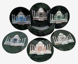 White Marble Coasters Set With Holder, Natural Stones Lapis Lazuli Inlay, Marble - £78.89 GBP