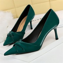Women 7cm 10cm High Heels Pumps Lady Party Green Stiletto Bow Knot Middle Low He - £28.29 GBP