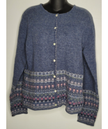 Herman Geist Cardigan Sweater Womens Large Blue Wool Embroidered Floral ... - £27.65 GBP