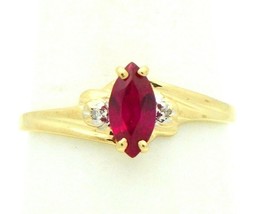 CREATED RUBY SOLITAIRE RING Real Solid 10 K Yellow GOLD 1.3 g SIZE 8.25 - £234.31 GBP