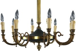Vintage Chandelier Empire 8-Arm 8-Light French 1950 Antique Brass Metal - £526.77 GBP