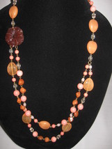  Necklace Coral Light Orange Amber Color Beads Flower Rhinestone Robert ... - $19.99