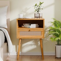 Rattan Nightstand Bedside Tables, Modern Wood Side Table Small End Table For - £48.90 GBP