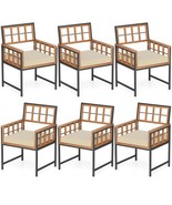 Set of 6 Patio Dining Chairs Acacia Wood Armchairs with Cushions - Color... - $831.36 CAD