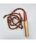 Vintage Mexican 4&#39; Red Brown Braided Leather Bull Whip 8&quot; Wood Handle - ... - $19.34