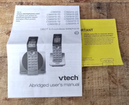 Vtech Abridged User&#39;s Manual for CS6919 DECT 6.0 Cordless Telephone - $5.97