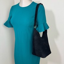 John Galt Cow Leather Shoulder Bag in Black Suede - $39.76