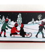 Christmas Holiday Tin 1986 Sledding Scene Midwest Importers 6 x 3&quot; E30 - €17,17 EUR