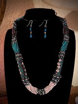 Seed Bead Rope Necklace and Dangle Earrings Set, Unsigned - £11.99 GBP