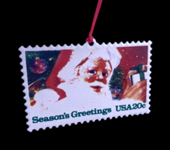 Christmas Ornament Santa Claus John Berkey Postage Stamp Enamel Metal Vtg 1983 - £9.64 GBP