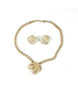 Napier Pat Pend Enamel Ivory Gold Tone Fan Necklace Pierced Earrings Set... - $31.14