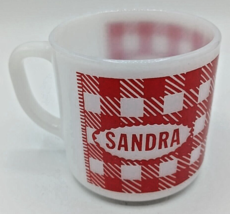 Vintage Westfield Federal Milk Glass Name SANDRA Mug Red White Plaid Gingham Cup - £14.46 GBP