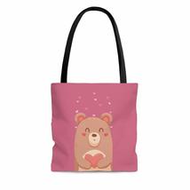 Bear In Love With Heart Valentine&#39;s Day Fruit Dove AOP Tote Bag - $26.35+